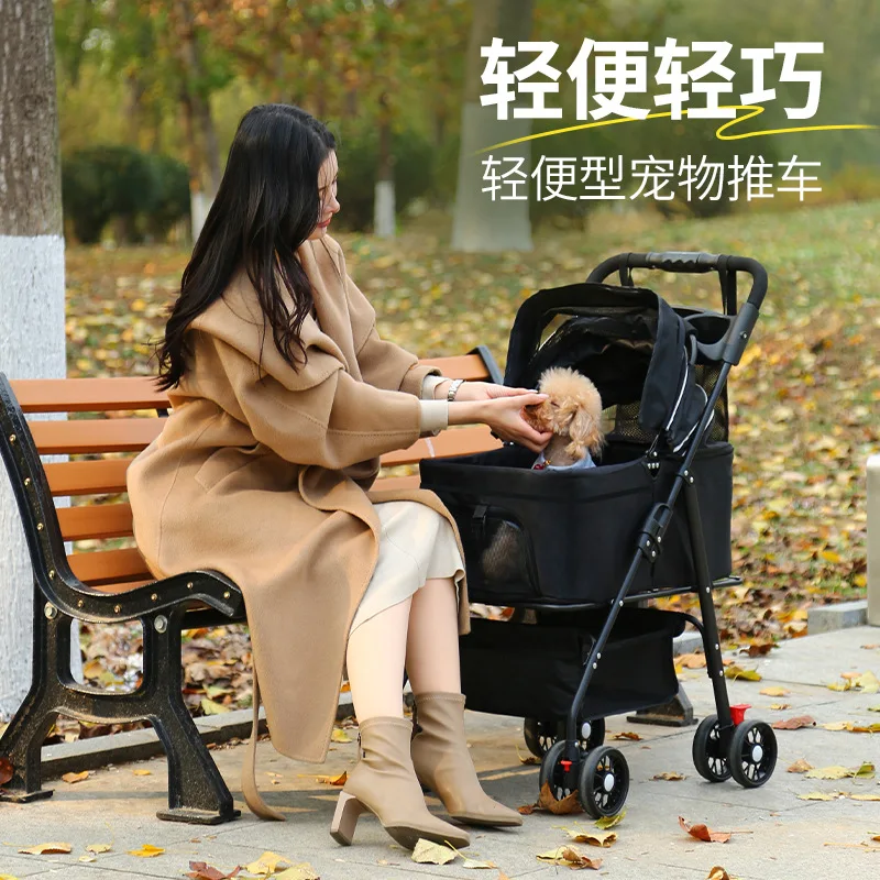 Cochecitos para mascotas, cochecitos para perros con separación plegable y ligero, bolsa para gatos, carrito para perros con empuje, productos para mascotas, carritos para poner con una sola mano - imagen 3
