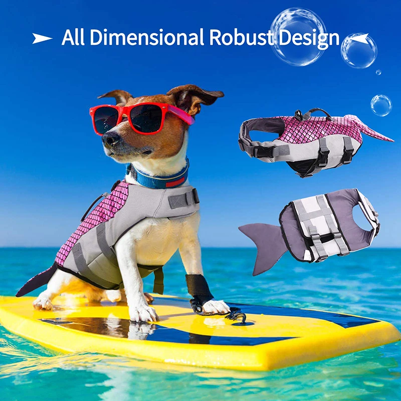 Benepaw-chaleco salvavidas de sirena para perro, ropa de baño ajustable para mascotas, flotación, piscina, playa, cachorro, Asa Ripstop - imagen 3