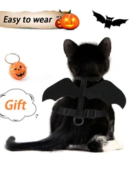 Disfraz murciélago Halloween para gato con alas y arnés negro