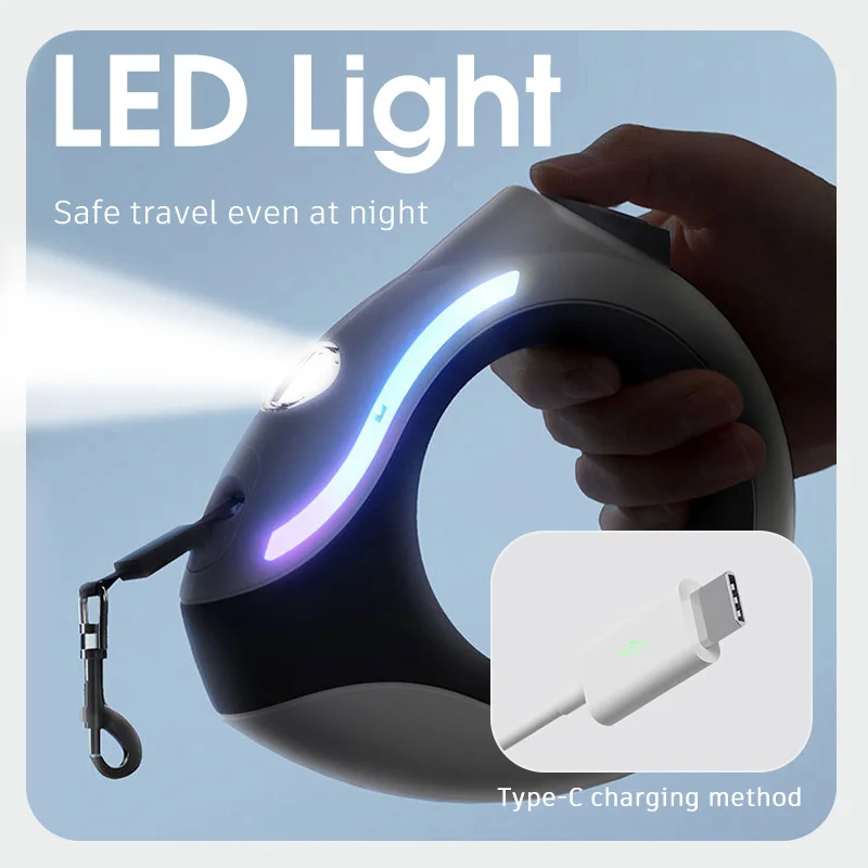 Correa retráctil de liberación rápida para perros, Correa recargable para mascotas, sin tirones, con Mango antideslizante, luz Led, accesorios de entrenamiento - imagen 4