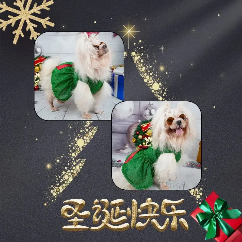 Traje de vacaciones para perros pequeños y medianos, vestido navideño para perros, diseño brillante con lazo en contraste, ropa festiva para mascotas - imagen 4