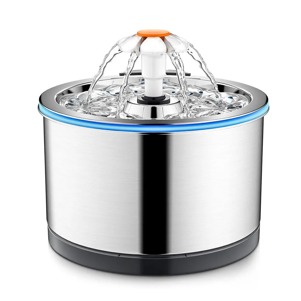Fuente para mascotas de acero inoxidable de 2,5 L, dispensador automático de agua para perros y gatos con filtro, ultrasilencioso y fácil de limpiar, fomenta la hidratación