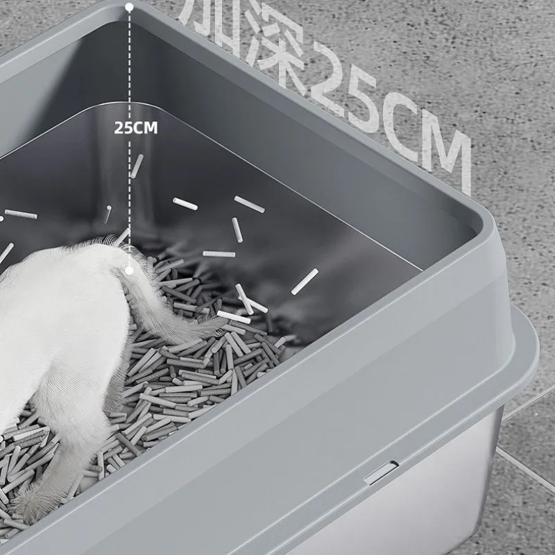 Caja de arena de acero inoxidable para gatos, cubierta antisalpicaduras, inodoro grande para gatos, medio cerrado, a prueba de arena, producto para colchas para gatos - imagen 2