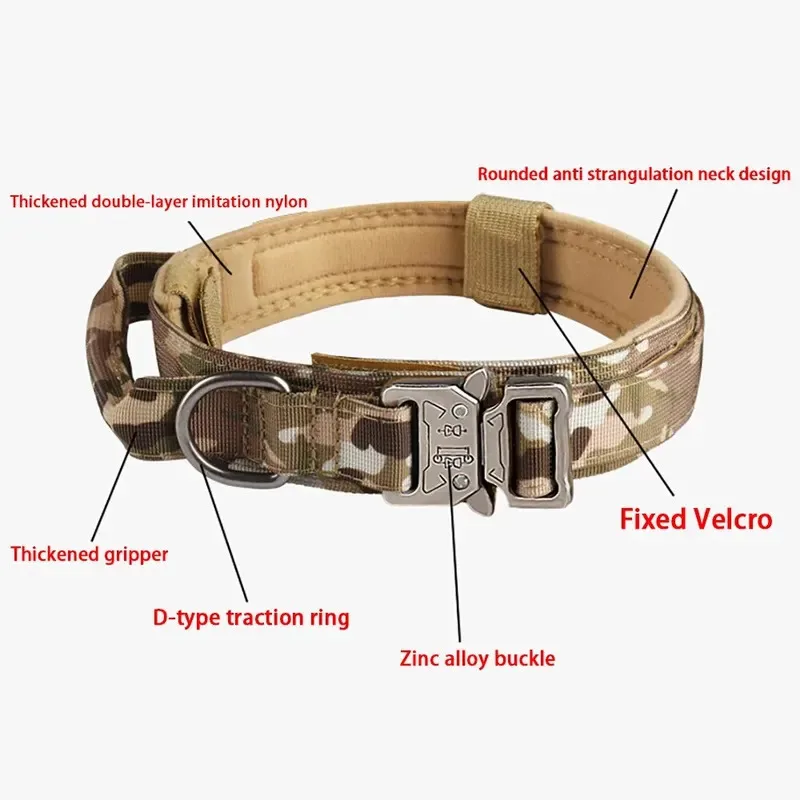 Productos para mascotas, Collar táctico para perros al aire libre, hebilla de Metal, Collar de nailon transpirable, Collar de entrenamiento para perros medianos y grandes - imagen 2