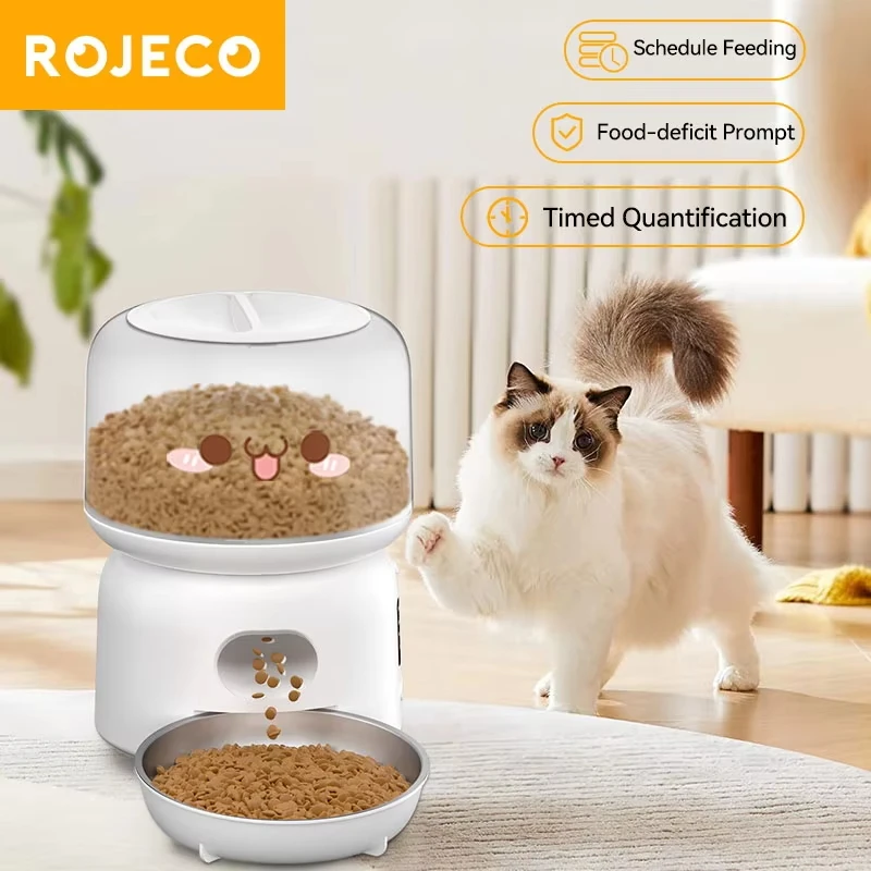 ROJECO Alimentador automático para gatos, dispensador de Comida inteligente de 3L, botón WiFi, Alimentador automático para perros y mascotas, suministro de alimentación con Control remoto