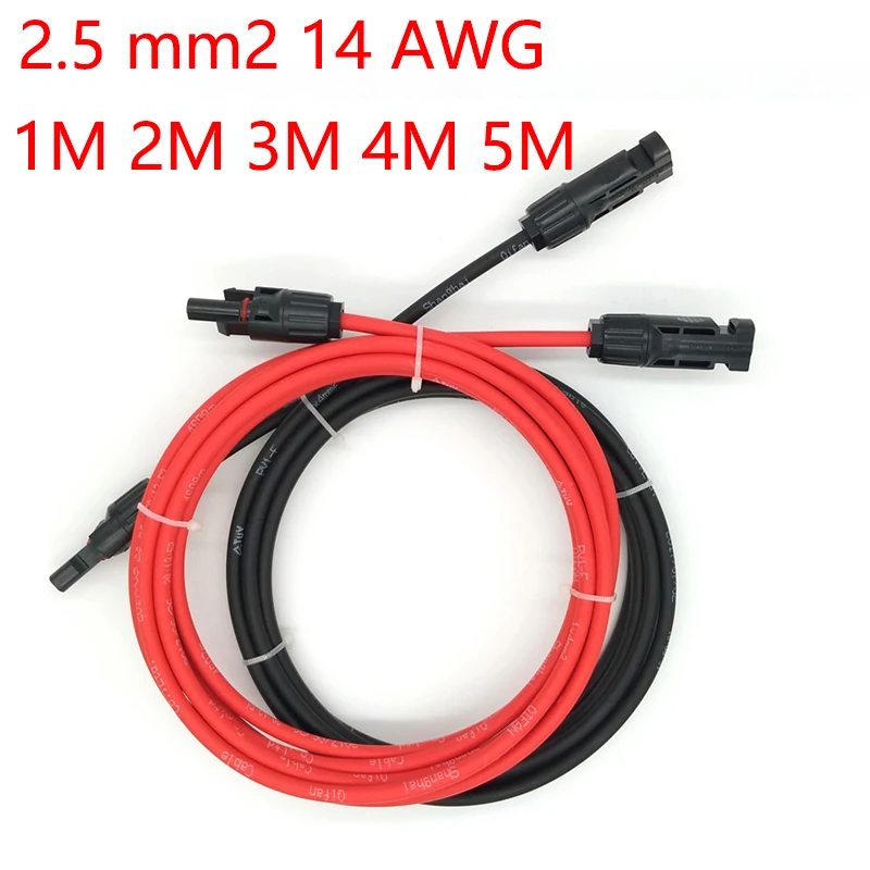 Cable de extensión de Panel Solar, Cable de cobre de 2, 5 mm2, 14AWG, negro y rojo con conectores de Cable PV Solar, 1M, 2M, 3M, 4M, 5 M, 1 par