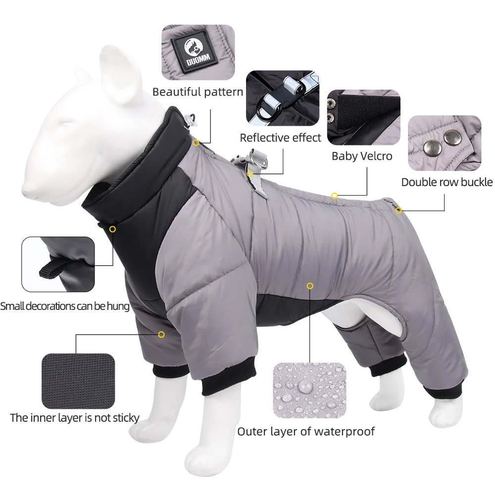 Ropa de invierno para perros pequeños y medianos, chaqueta gruesa cálida impermeable reflectante para cachorros, arnés, mono para Chihuahua - imagen 2