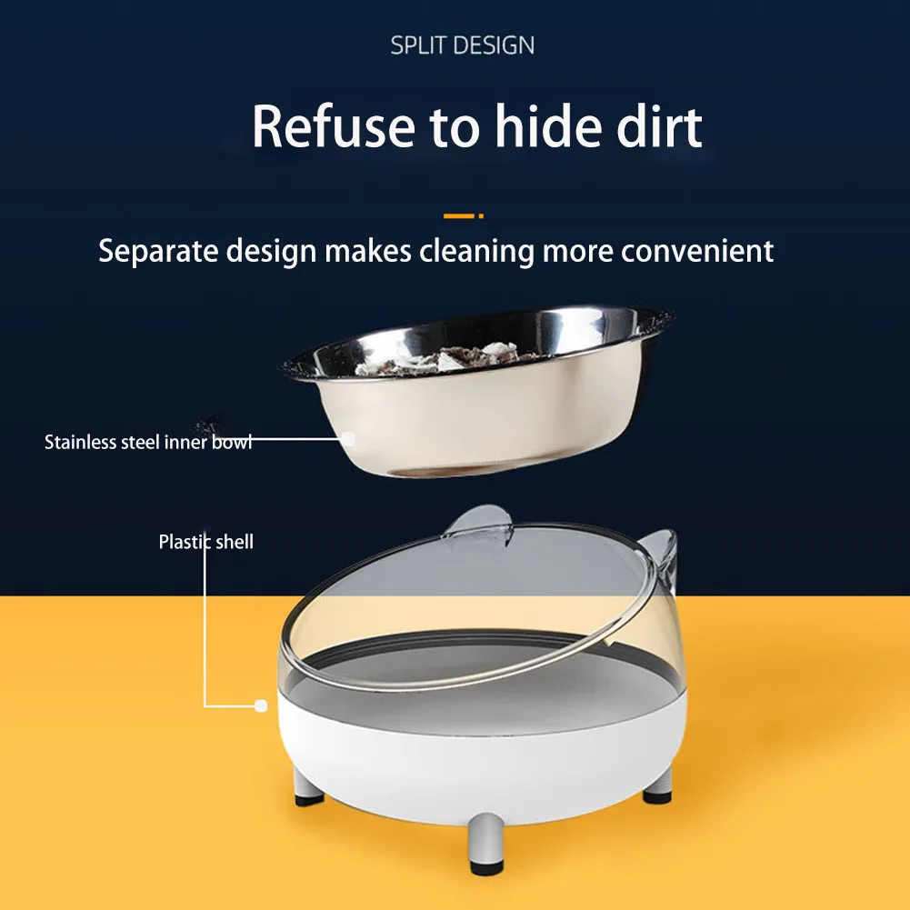 Cuenco de acero inoxidable para gato, 2 en 1 cuenco para comer y beber, suministros para mascotas, alimentador, forma de oreja de gato, protector de cuello - imagen 4