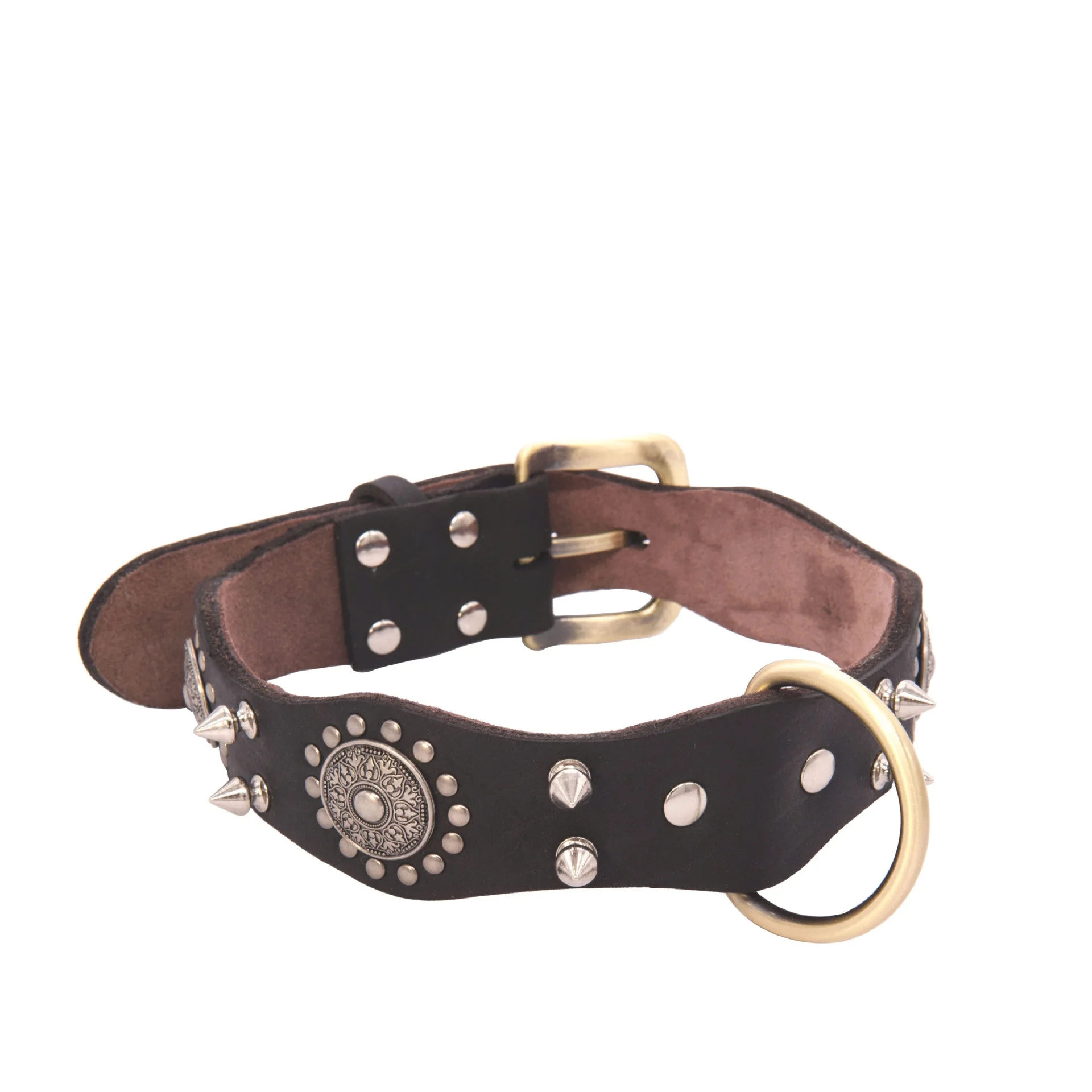 Collar de perro ajustable con tachuelas de cuero genuino para mascotas con bordes ondulados y tachuelas accesorios de metal Collar de cuero de perro de piel de vaca - imagen 3