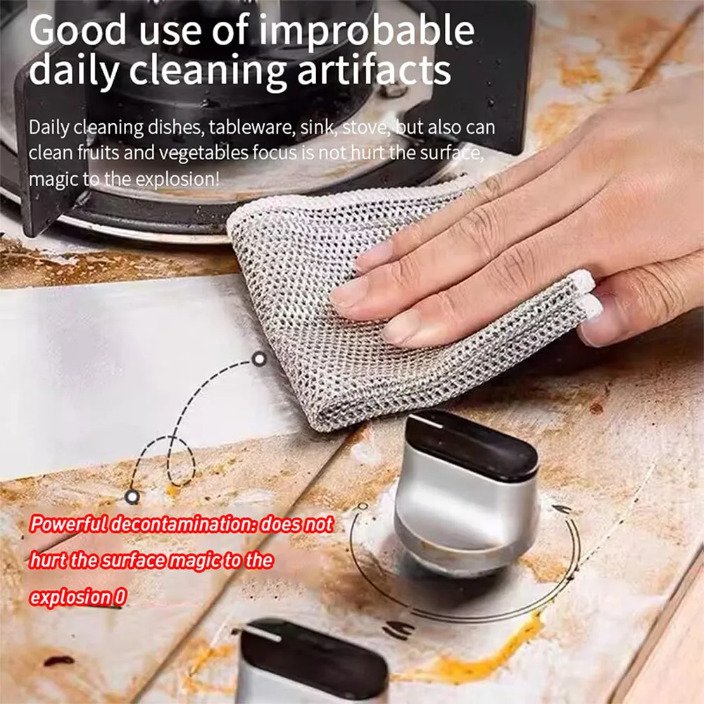 Paño de limpieza para eliminar óxido, toalla mágica para lavar platos de cocina, trapo de limpieza de alambre de acero metálico, herramientas de limpieza para estufa de microondas, 5/10 Uds. - imagen 3