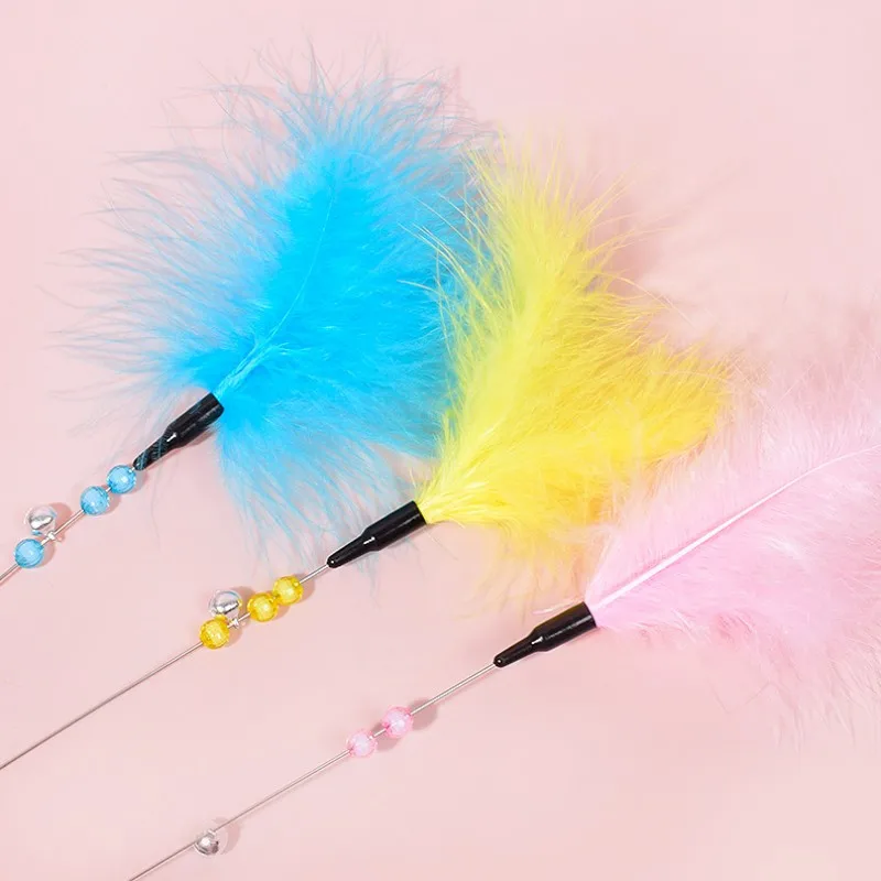 Juguete interactivo de plumas para gatos, resistente a las mordeduras, alambre de acero, campana, mango largo, palo, productos para mascotas - imagen 5