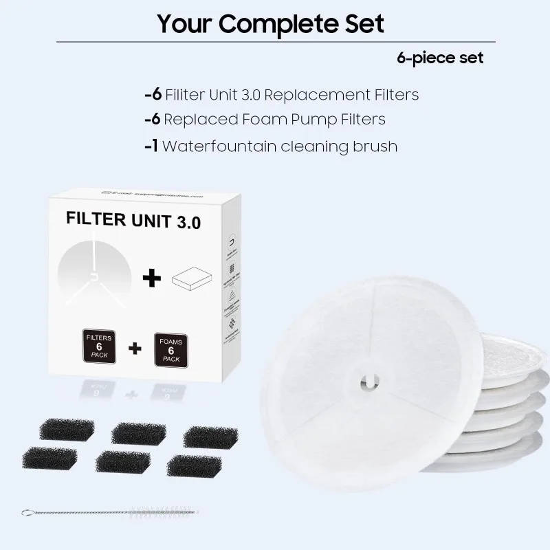 Unidad de filtro mejorada 3,0, filtros de fuente de agua para Gato, aptos para Eversweet Solo 2/Solo SE,3 Pro/2S/3 con 6 bombas de espuma, 6 uds. - imagen 4