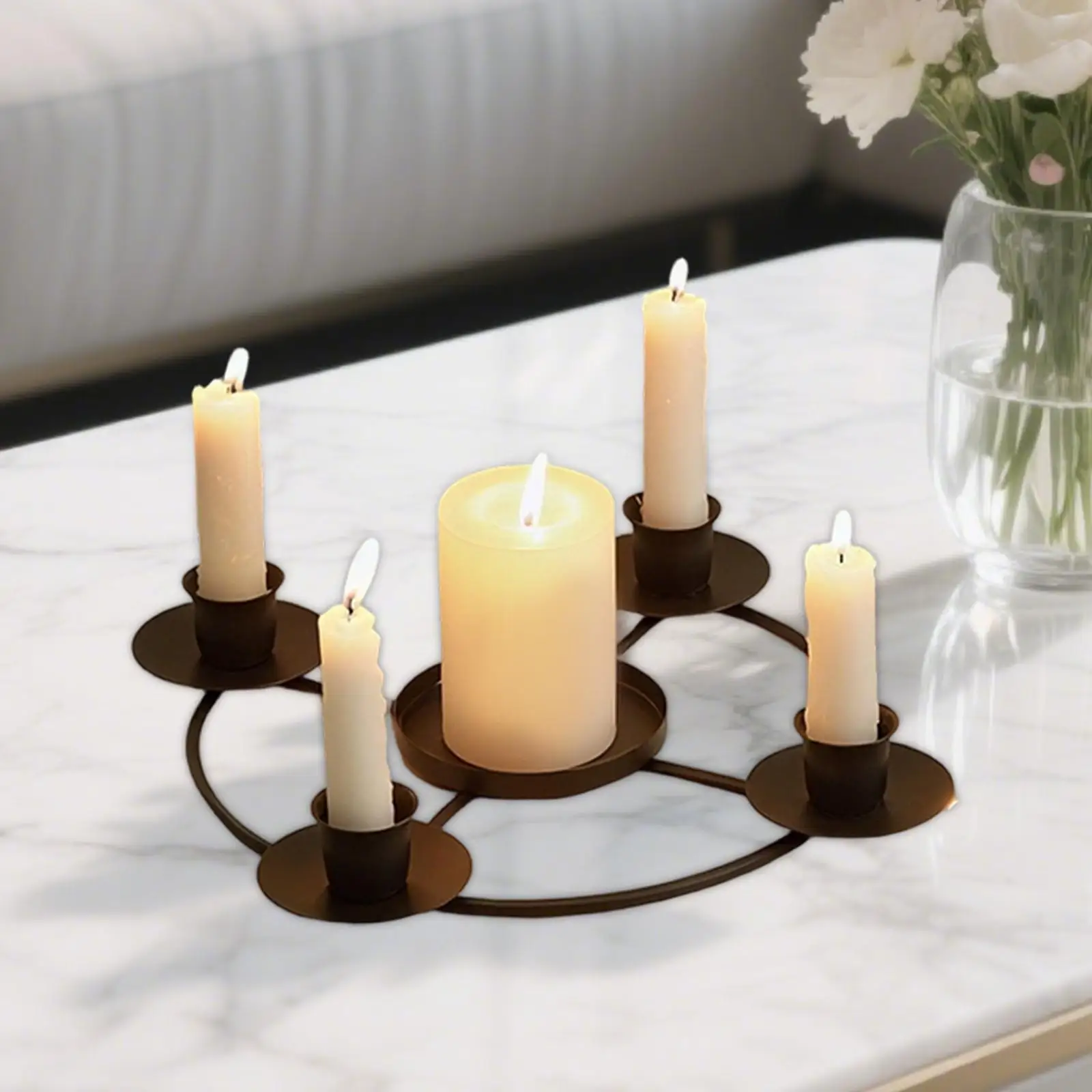 Anillo de corona de Adviento, adorno de escritorio, candelabro de hierro, portavelas de Navidad de Adviento para velas Tapper para Festival - imagen 4