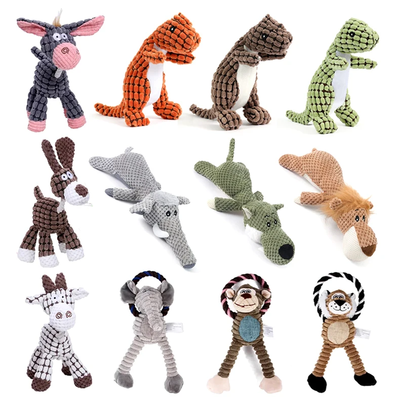 Juguetes interactivos chirriantes para perros de peluche de dinosaurio para perros pequeños y grandes, juguete para masticar resistente a mordeduras, accesorios para mascotas