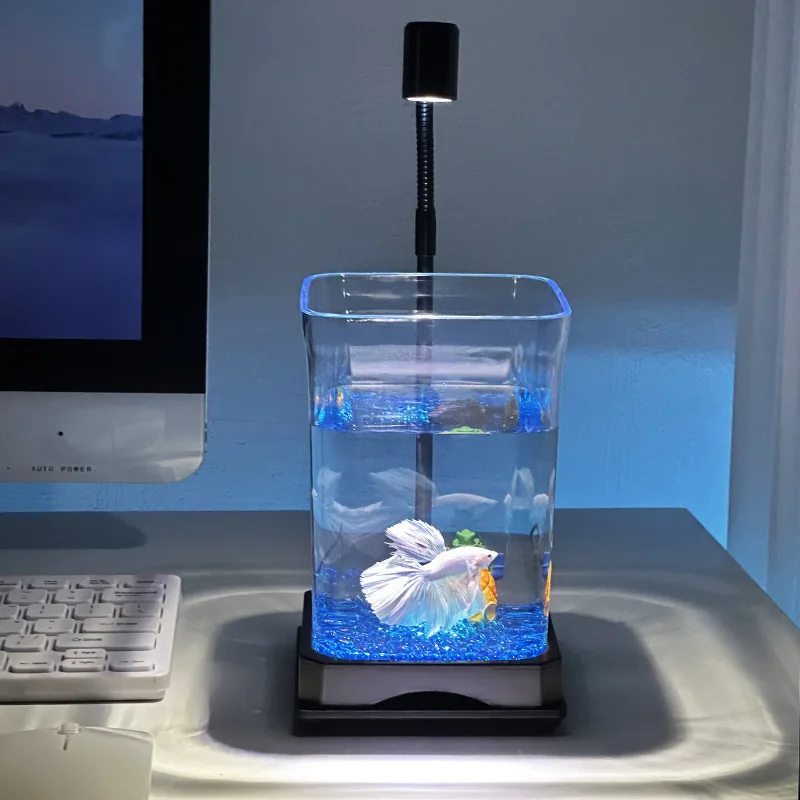 Pecera escritorio iluminada para Betta – Acuario pequeño decorativo - imagen 4