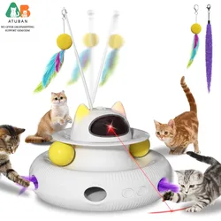 Juguete 4 en 1 para gatos con varita de plumas recargable y pelota USB