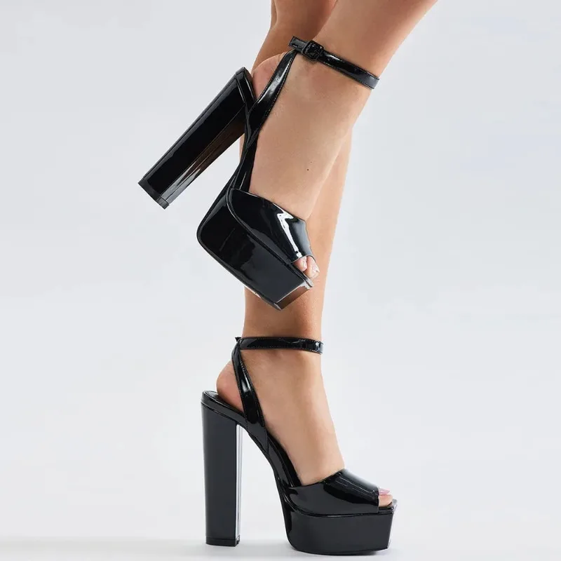 Sandalias de plataforma negras para mujer, elegantes, sexys, tacones altos, correa en el tobillo, sandalias de fiesta plateadas y doradas, zapatos de boda blancos - imagen 2