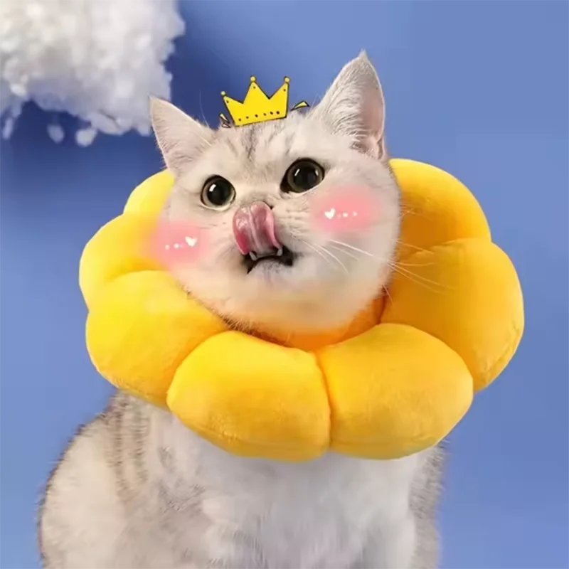 Lindo Collar de girasol para mascotas, ajustable, antimordida, cirugía, antilamer, curación de heridas, collares de protección para gatos, felpa suave - imagen 3