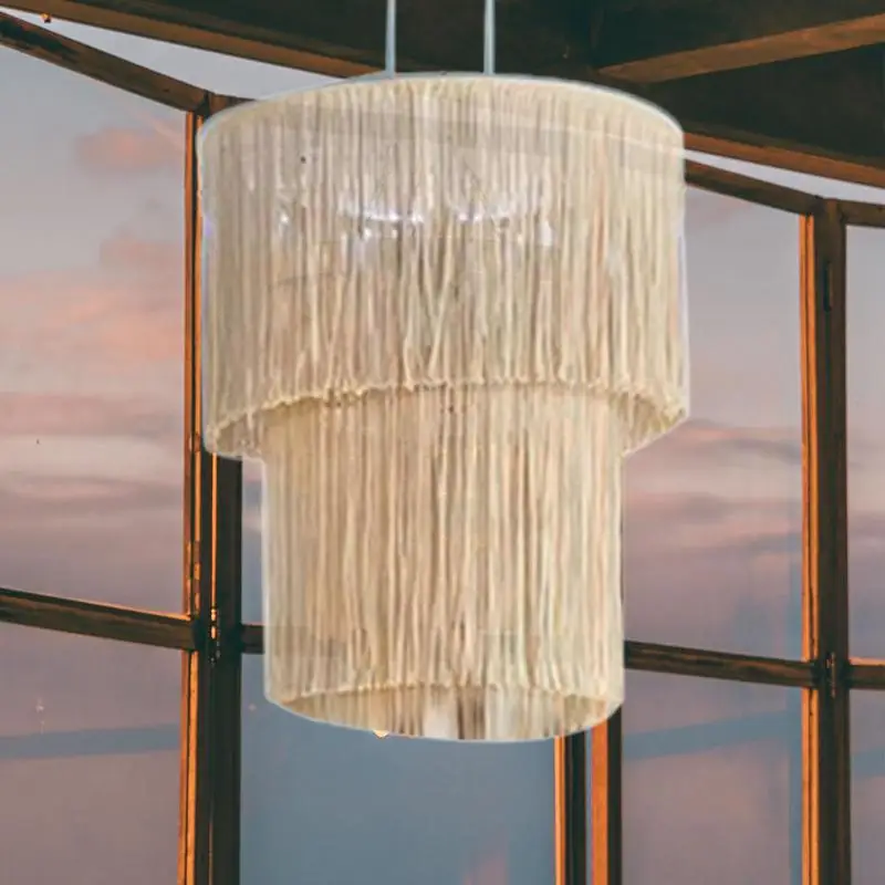 Lámpara colgante tejida a mano, cubierta de luz creativa para dormitorio, decoración del hogar, candelabro elegante, decoración Bohemia para dormitorio - imagen 5