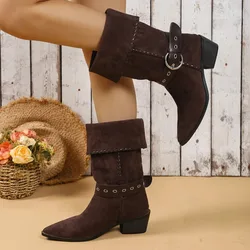 Botas vaqueras cómodas para mujer – Tubo ancho y tacón robusto