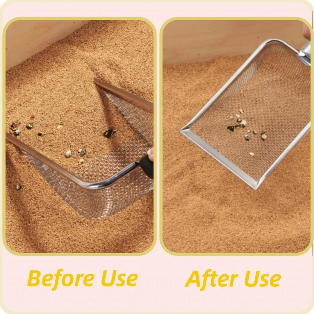 Cuchara de acero inoxidable para arena de gatos, duradera, fácil de limpiar, mango ergonómico, resistente al óxido, Ideal para la eliminación rápida de residuos - imagen 3