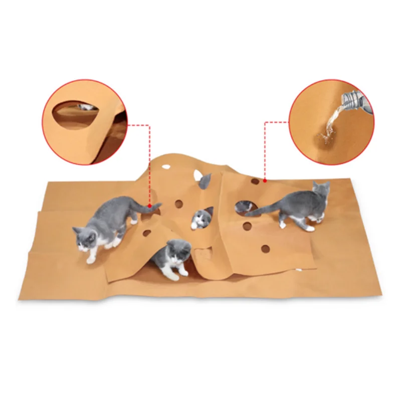 Alfombrilla de juego de actividades para gatos de 2 capas, juguetes de entrenamiento para rascar, almohadilla marrón resistente a los arañazos, accesorios de juguetes para gatitos - imagen 3