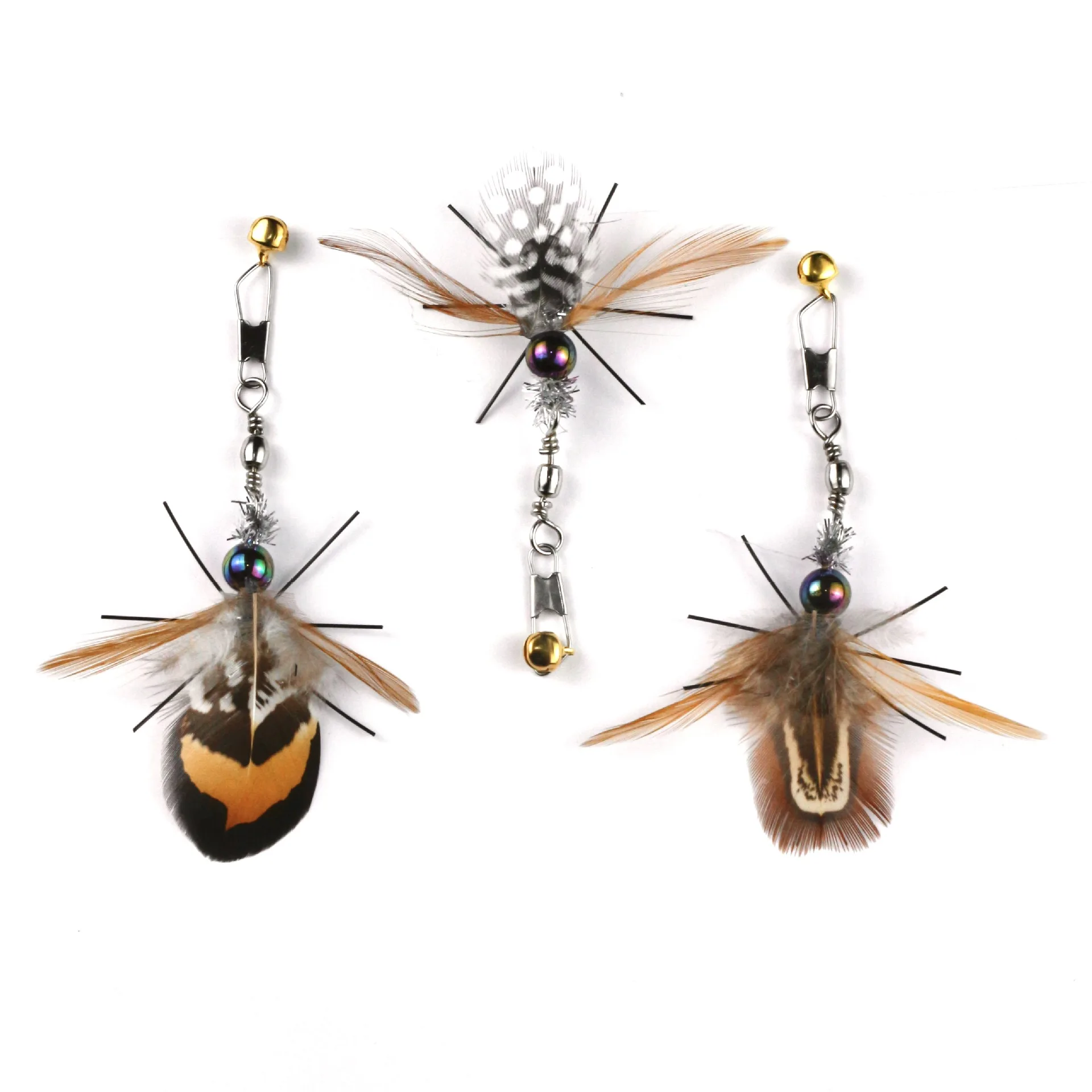 Varita de juguete para mascotas, accesorios de palo de teaser para gatos, insectos artificiales, cabezal de repuesto de pluma marrón, 3 uds./4 Uds. - imagen 3