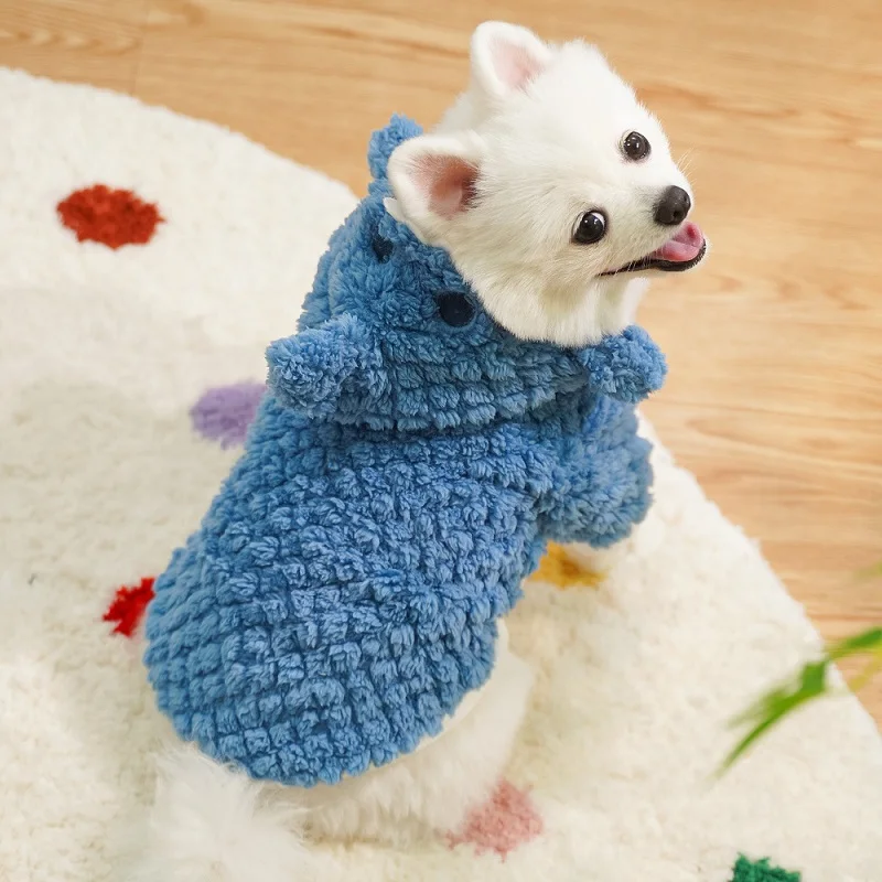 Sudadera con capucha cálida para cachorro, disfraz divertido para perro, disfraz de tiburón, ropa de lana para Cosplay, ropa de invierno para perro, abrigos para perro salchicha Bichon Chihuahua, jerséis - imagen 4