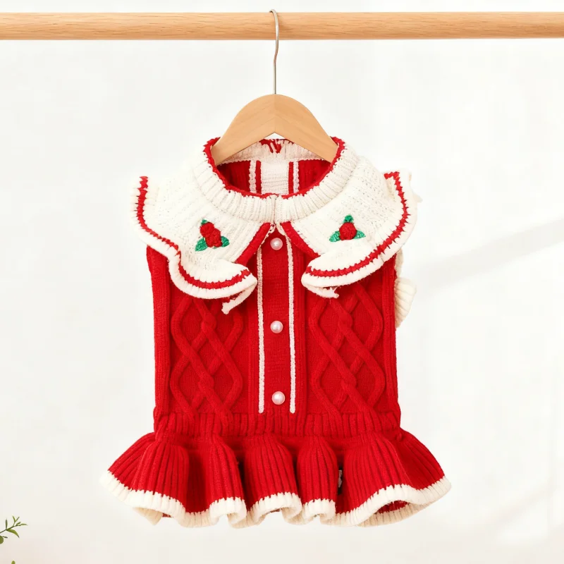 Ropa bonita para perros, falda de princesa cálida para invierno, vestido de punto suave para cachorros, suéter con estampado de flores para gatos, vestido para mascotas, disfraz de caniche
