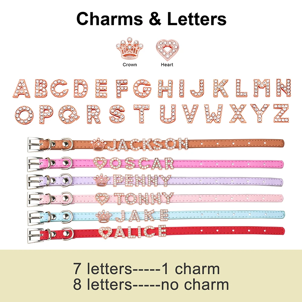 Collar personalizado con nombre de gato, collares ostentosos con diamantes de imitación para cachorros y perros, dijes de letras con nombre gratis, accesorios antipérdida para mascotas, color rosa