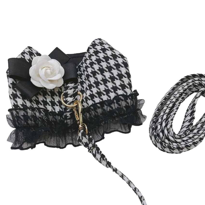 Conjunto de arnés y correa para perros de diseño de lujo para perros pequeños y medianos, chaleco para cachorros Yorkie, arnés con pajarita de flores de encaje, accesorios para mascotas - imagen 5