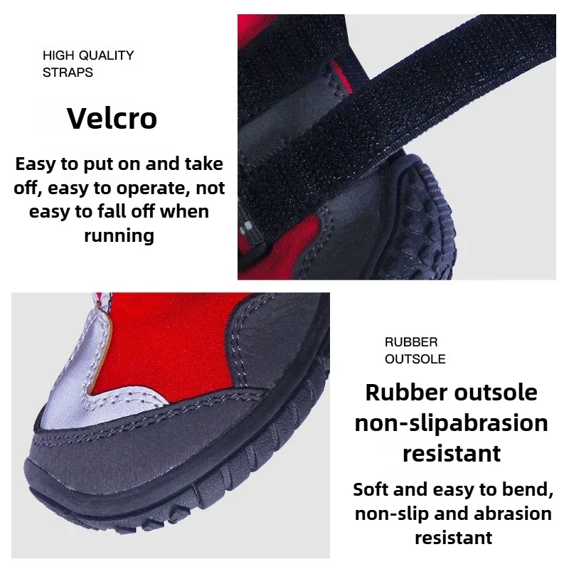 Zapatos con tirantes para perros, zapatos impermeables para caminar en invierno, botas largas cálidas antideslizantes, cubrezapatos para mascotas con terciopelo, talla grande y mediana - imagen 4