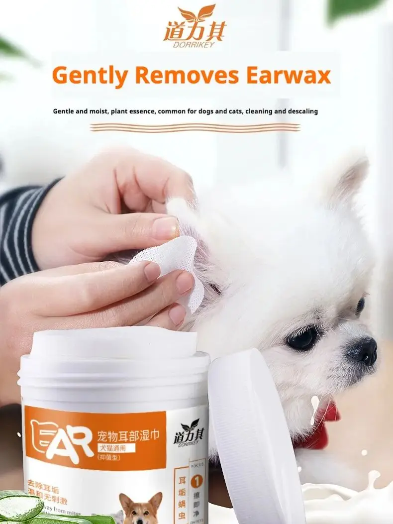 Toallitas de limpieza de orejas para mascotas, suaves, seguras, no tejidas, sin Alcohol, portátiles, de Aloe Natural, para perros y gatos, elimina el olor de cera, hidratante