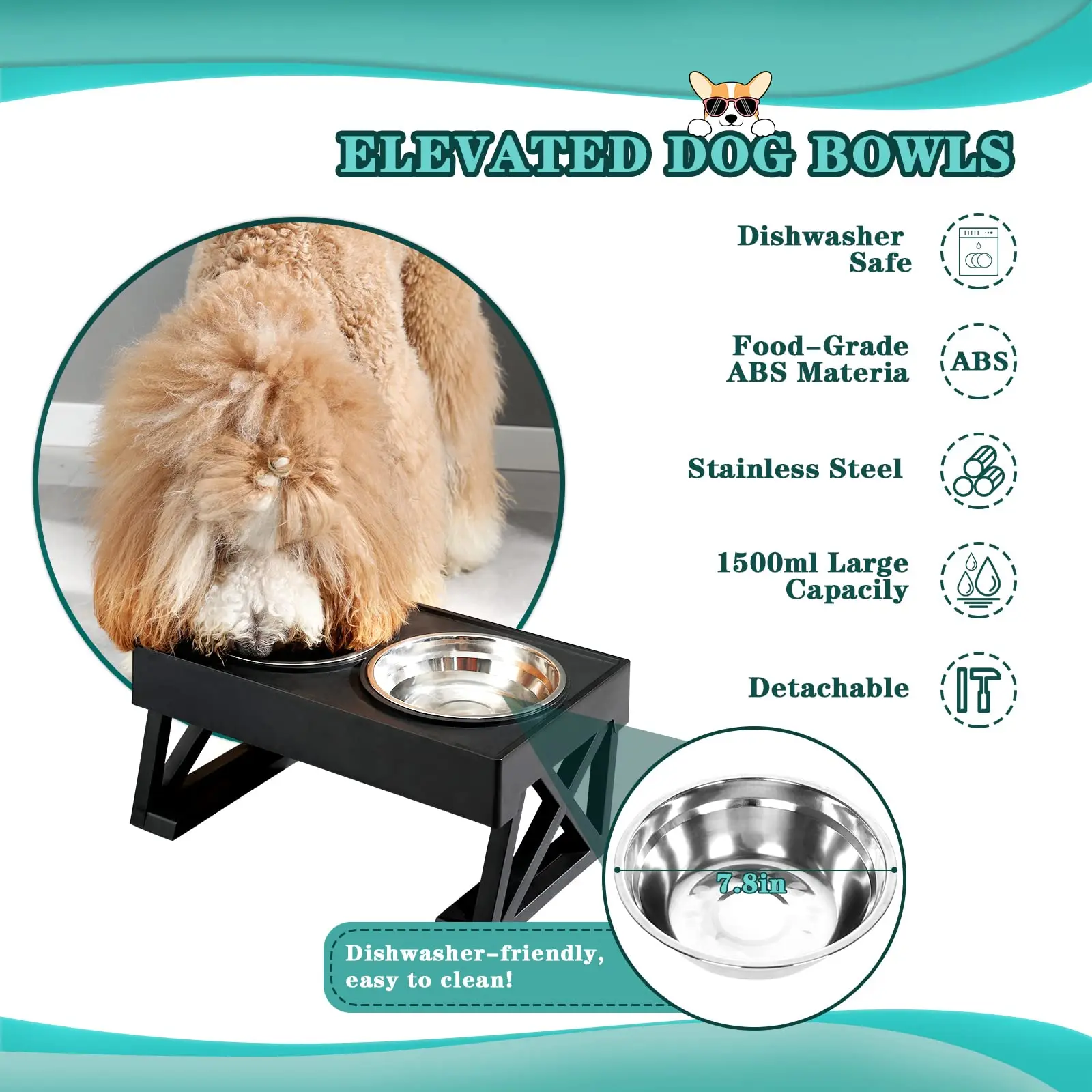 Cuencos altos de acero inoxidable para perros pequeños, medianos y grandes, soporte elevado para mascotas con alimentador lento, 3 alturas ajustables - imagen 5