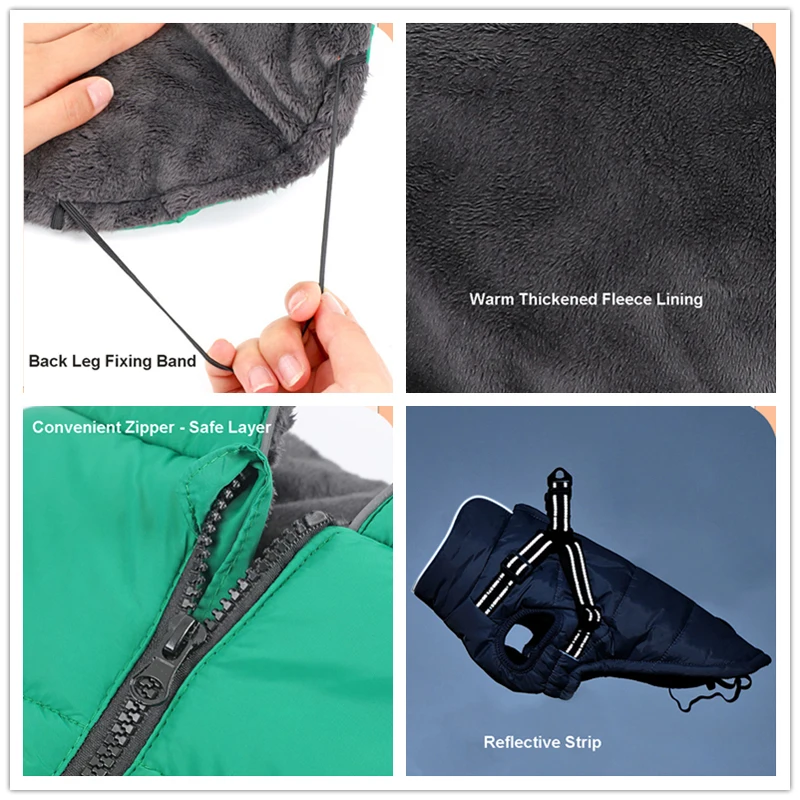 Benepaw-abrigo cálido para perro, ropa reflectante a prueba de viento para mascotas, cuello alto, chaqueta de arnés impermeable para perros pequeños, medianos y grandes, Invierno - imagen 5