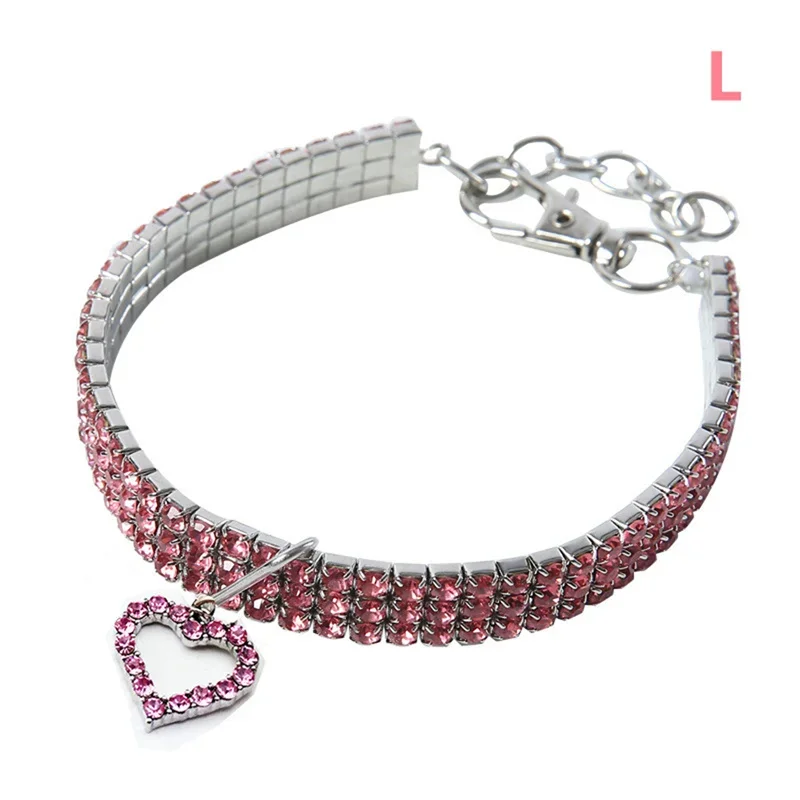 Collar ajustable para perros y gatos con hebilla de seguridad, anillo brillante para el cuello, correa para el cuello para perros con forma de corazón, suministros universales para mascotas de cristal - imagen 3