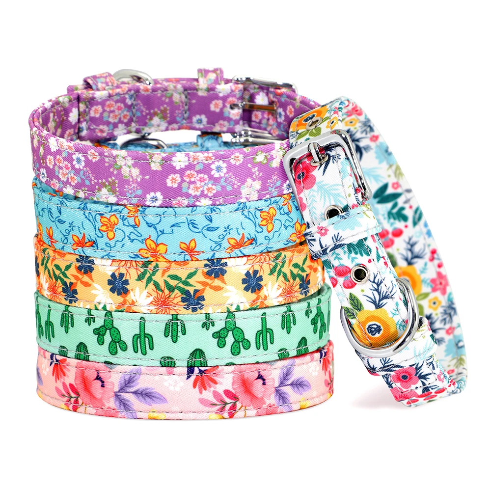 Collar de perro con estampado de nailon, collares para perros pequeños y gatos con estampado Floral, Collar ajustable para cachorros, perros pequeños, medianos y grandes, Chihuahua, Bulldog - imagen 3