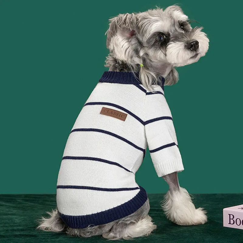 Dog Clothes Winter White Knit Hoodie Clothing Striped Sweater For Small Dogs Chihuahua Dachshund Puppy Knitted Jumper Sweater XS - imagen 2