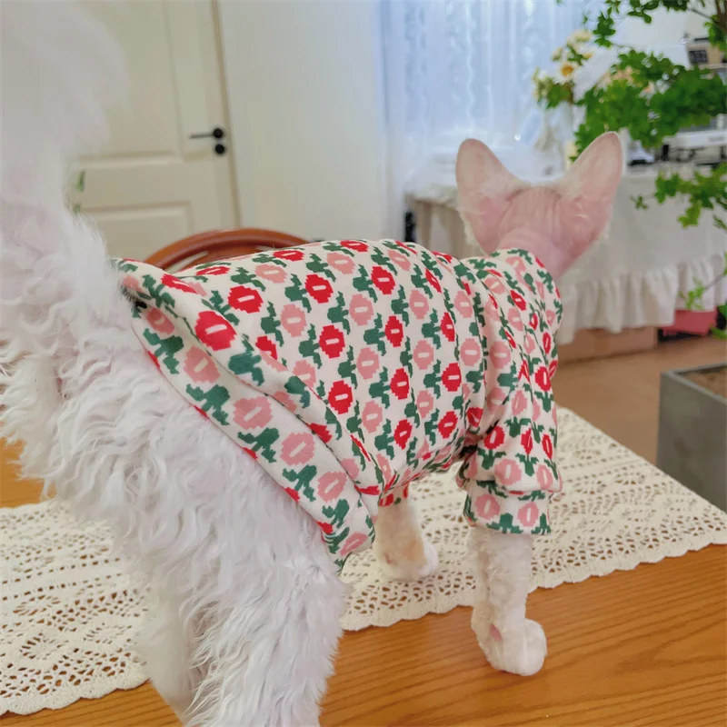 Primavera Otoño Abrigo grueso para gato Sudadera rosa suave para Sphynx Gato en invierno Ropa de casa dulce y cálida para gatitos Ropa de cachorro - imagen 4