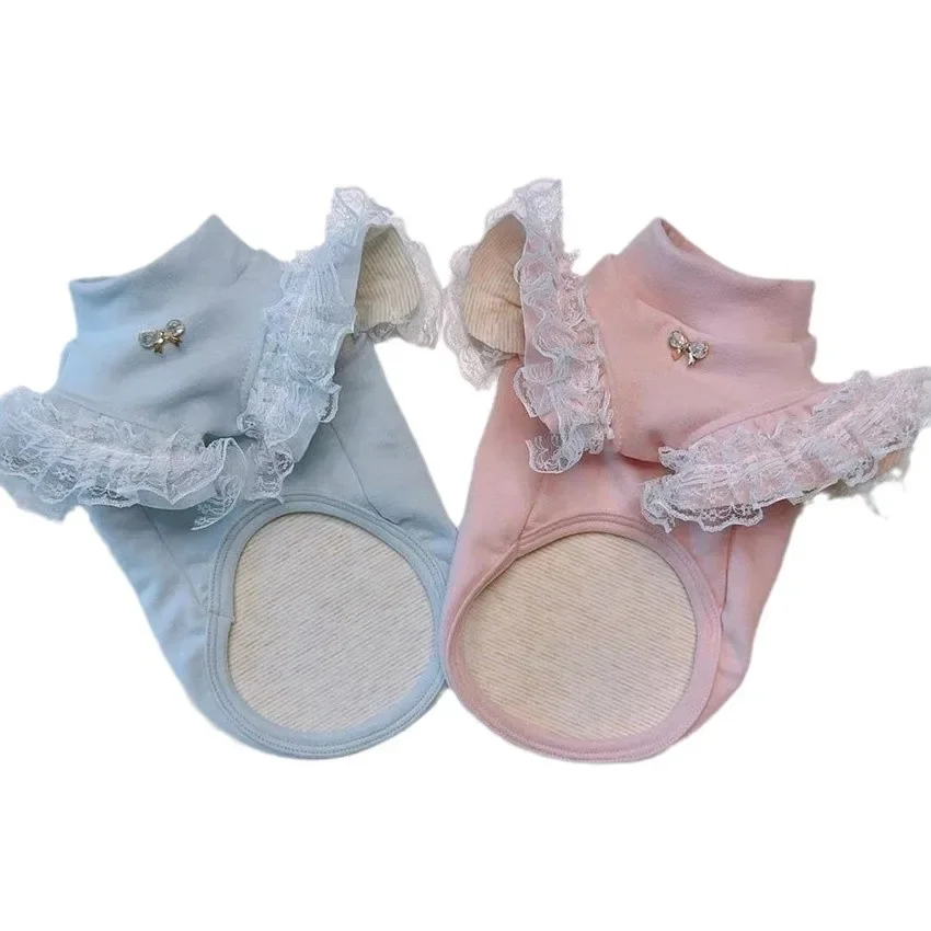 Ropa para mascotas, camisa Base de otoño e invierno, mangas voladoras de encaje, chaleco Base para mujer, ropa para perros pequeños con osito de peluche - imagen 5