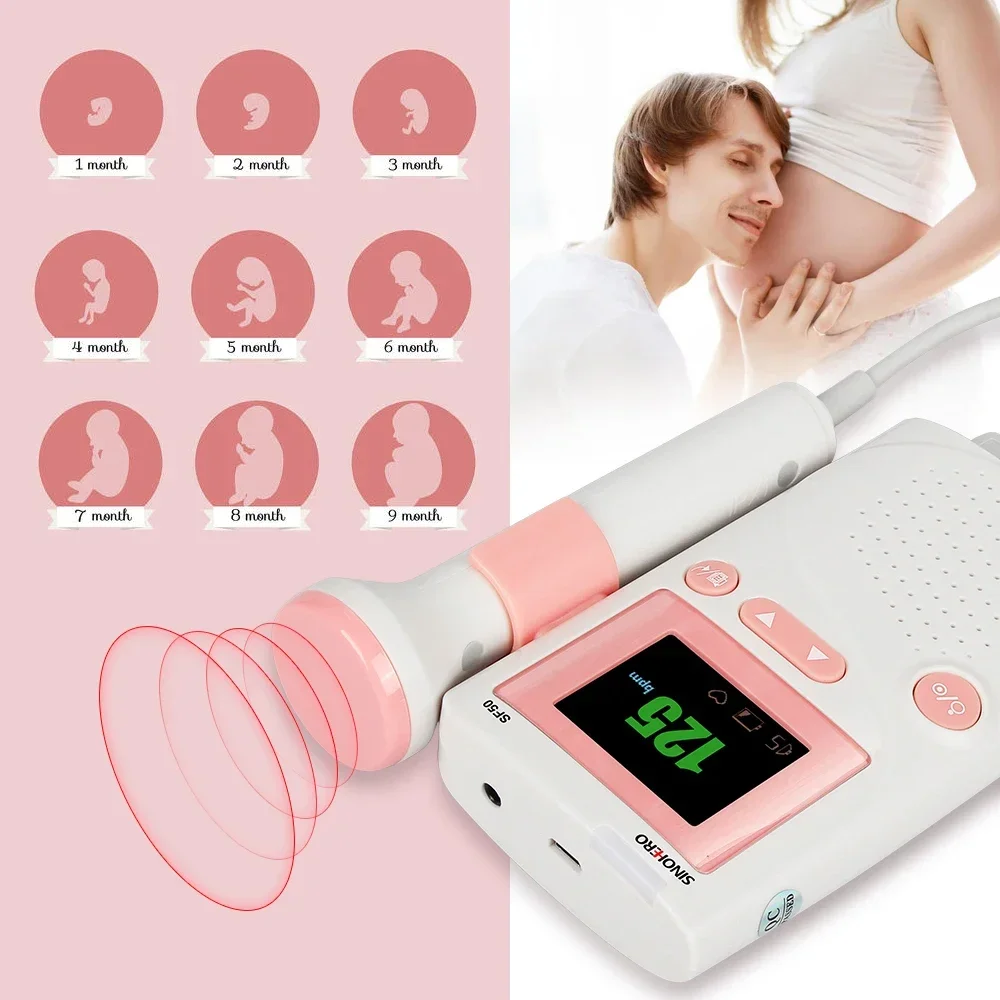 SF50/60/70/80/90 Doppler Fetal corazón Baet Monitor hogar embarazo bebé sonido Detector de ritmo cardíaco pantalla LCD recargable - imagen 3