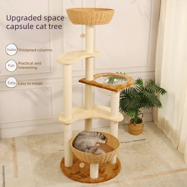 Árbol para gatos con cama integrada, plataforma alta y rascador sisal - imagen 5
