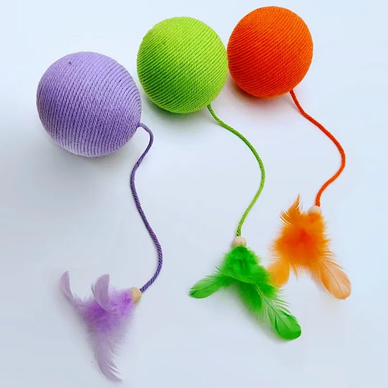 Juguete para gatos, juguetes interactivos de plumas para gatos, pelota de cuerda de algodón grande, juguetes para gatos, palos, juguete para gatos con campana, molienda de dientes, productos para mascotas - imagen 3