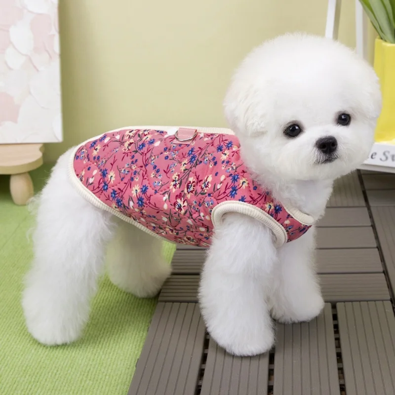 Fashion Floral Dog Vest Jacket Warm Soft Dog Clothes Winter Puppy Overalls Cute Print Cat Down Coat Pet Jacket Coat Poodle Vest - imagen 2