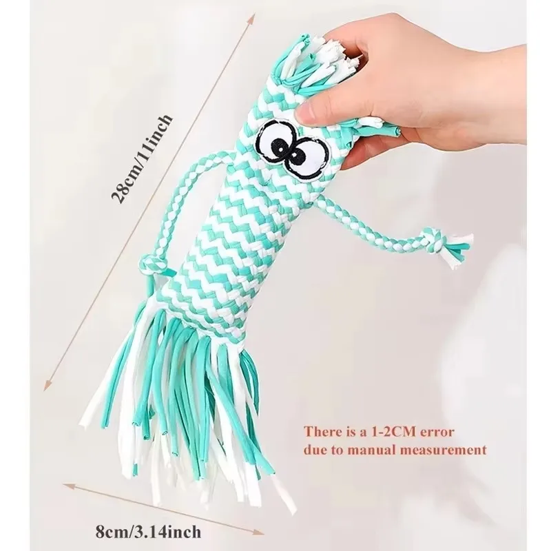 Juguete para masticar con cuerda para perro, cabeza de paja, nudo trenzado, muñeca con sonido chirriador, juguete Molar para perro, entrenamiento de mascotas, juguete interactivo para mascotas, suministros para mascotas - imagen 2