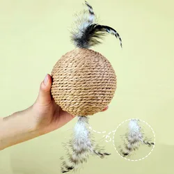Juguete interactivo con pluma y bola de sisal para gatos
