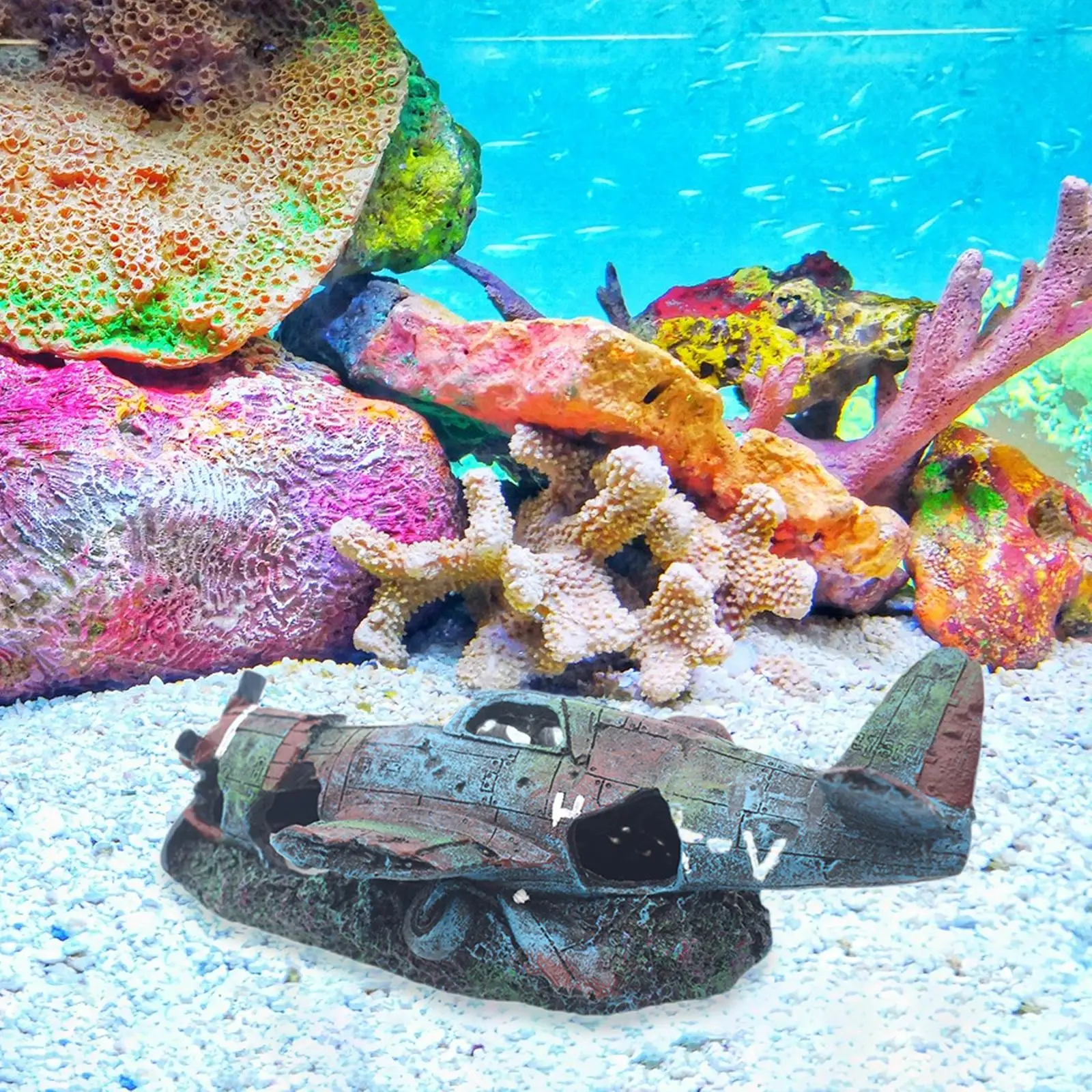 Airplane Wreck Aquarium Decoration Betta Cave Prawn Habitat,Breeding Area,Wreckage Decor,Fish Tank Ornament House for Fish