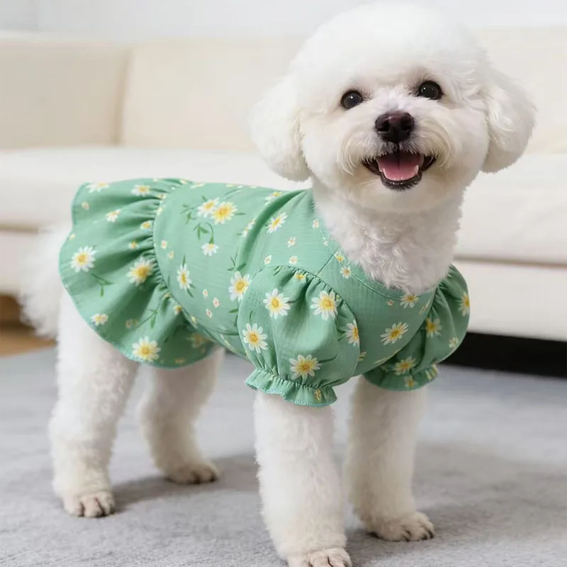 Sudadera floral con mangas abullonadas para perros y gatos Shih Tzu
