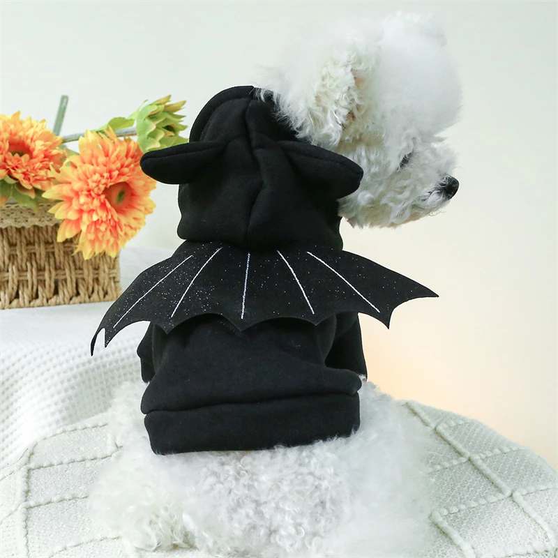 Ropa negra para disfraz de Bulldog Francés, accesorios de Cosplay de ala de murciélago, sudadera de diseñador para Halloween, ropa para gato - imagen 3