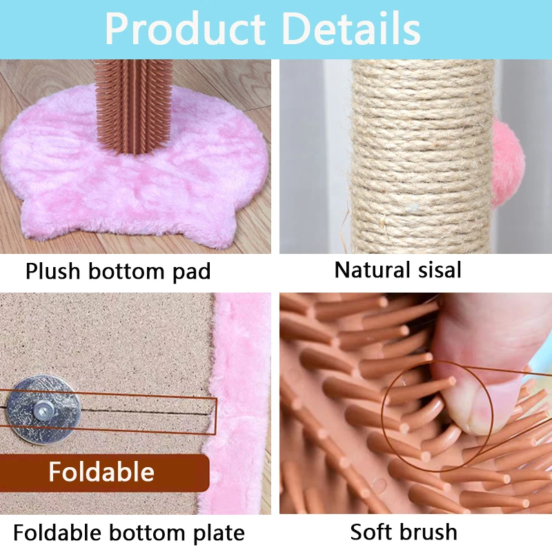 Poste rascador para gatos con cuerda de Sisal, cepillo masajeador de aseo, columna rascadora interactiva para garras de gato, interior - imagen 3